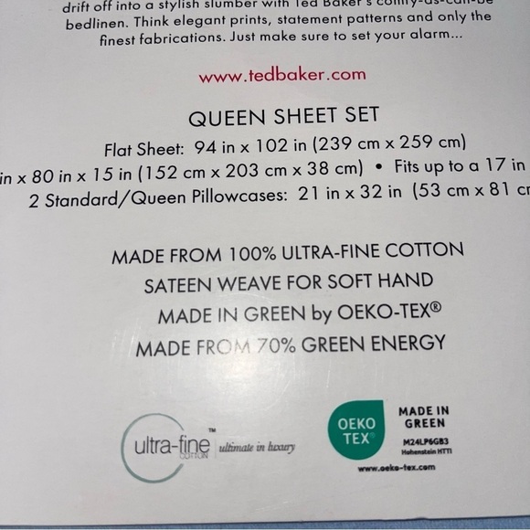 Ted Baker London Blue Queen Sheet set Ultra Fine sateen cotton New - Picture 2 of 7